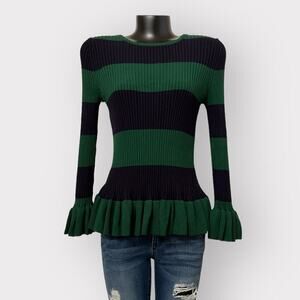 Ann Taylor Chunky Ribbed Knit Sweater Womens Peplum Bell Sleeve Ruffle Top sz M